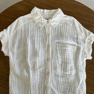 We The Free Oversized White Cotton Textured Button-Up